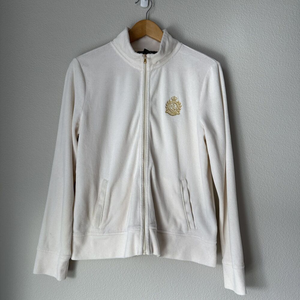 Vintage Lauren Ralph Lauren Women's Zip Hoodie Sweater Crown Crest Velvet PL